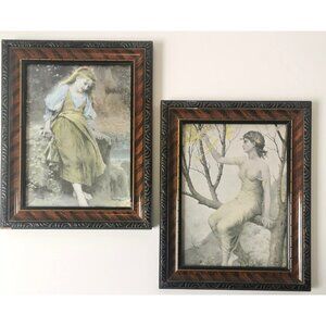 Set 2 French Art Prints by Vernon & Fournier Framed Victorian 1950s